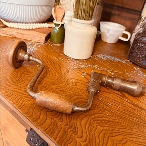 Vintage Millers Falls Hand Drill with Wooden Handle